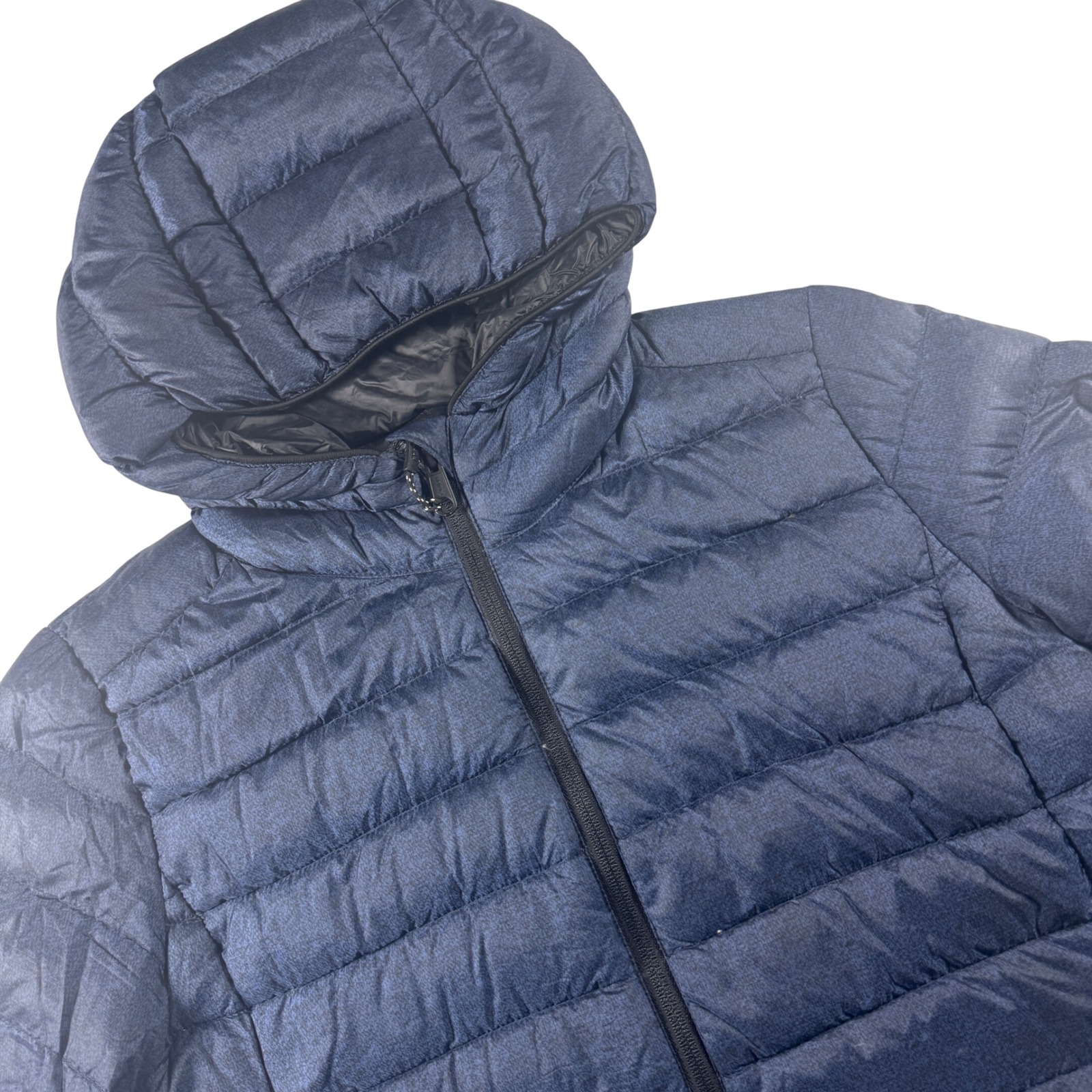 Roots Packable Down Puffer Jacket Women Medium Navy Blue Hooded 700 Fill
